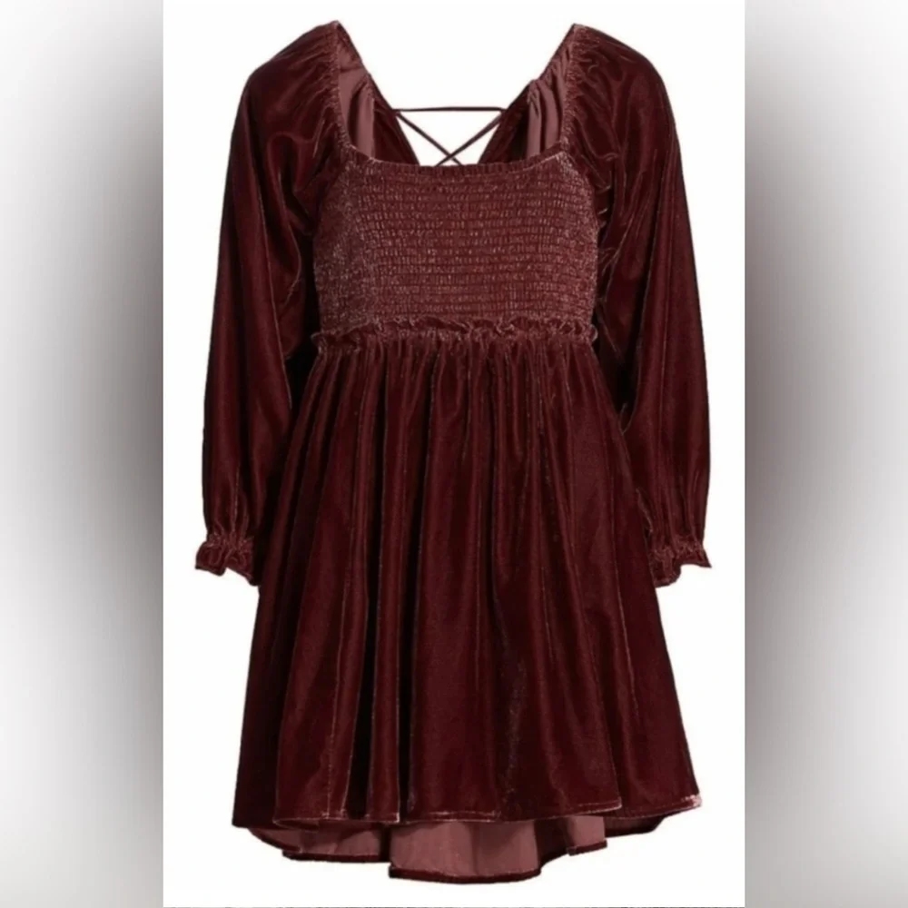 Free People Women’s Daphne Boho Velvet Mini Dress in Roan Rouge Sz Small Fall